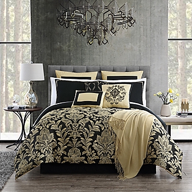 Saraya 14-Piece Full Comforter Set in Black/Gold. View a larger version of this product image.