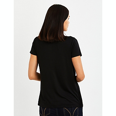 A Pea in the Pod Small Pull Over Open Front Nursing Tee in Black. View a larger version of this product image.