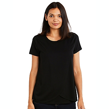 A Pea in the Pod Small Pull Over Open Front Nursing Tee in Black. View a larger version of this product image.