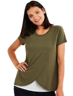 A Pea in the Pod Medium Pull Over Open Front Nursing Tee in Olive