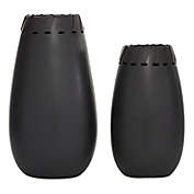 Ridge Road Decor 2-Piece Round Ceramic Black Vase Set with Leather Accents