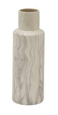 Ridge Road Decor Cylinder White Marble Ceramic Vase with Tall Neck image