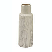 Ridge Road Decor Cylinder White Marble Ceramic Vase with Tall Neck