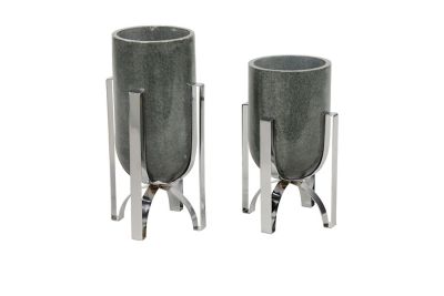 Ridge Road Decor 2-Piece Grey Marble Vase Set on Silver Iron Stands image