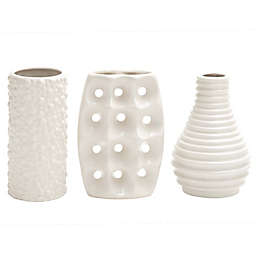 Ridge Road Décor Grid, Knotted, Ridged White Ceramic Vases (Set of 3)