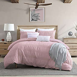 Moselle Ruched Waffle 2-Piece Twin/Twin XL Duvet Cover Set in Pink