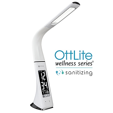 OttLite&reg; Sanitizing Thrive LED Desk Lamp with Clock in White. View a larger version of this product image.