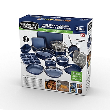 Granitestone Diamond Nonstick Aluminum 20-Piece Cookware Set in Blue. View a larger version of this product image.