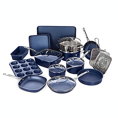 Granitestone Diamond Nonstick Aluminum 20-Piece Cookware Set in Blue. View a larger version of this product image.