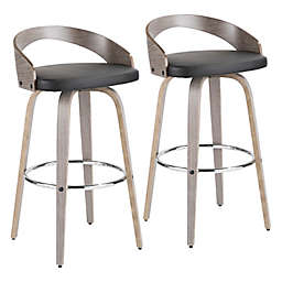 LumiSource® Grotto Faux Leather Swivel Bar Stools in Grey/Black (Set of 2)