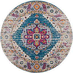 Manellyn Mar Medallion 6'6 Round Area Rug in Turquoise/Pink
