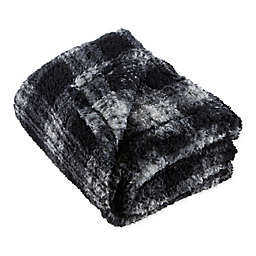 Design Imports Farmhouse Plush Plaid Throw Blanket in Black