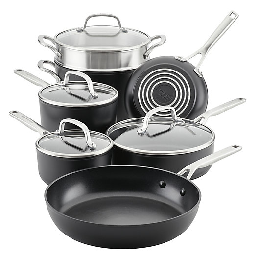 Alternate image 1 for Kitchenaid® Nonstick Hard-Anodized 11-Piece Cookware Set in Black