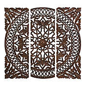 Ridge Road Decor Traditional Oversized Handmade 48-Inch x 48-Inch 3-Panel Wall Carving in Brown