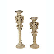 Ridge Road D&eacute;cor Carved Wood Candle Holders with Candle Plates and Spikes (Set of 2)
