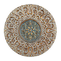Ridge Road Décor Round Antique Metal 32-Inch Wall Art in Gold/Light Grey