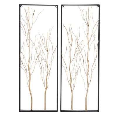 Ridge Road D&eacute;cor Tall Tree 36-Inch x 13-Inch Wall Decor in Gold (Set of 2)