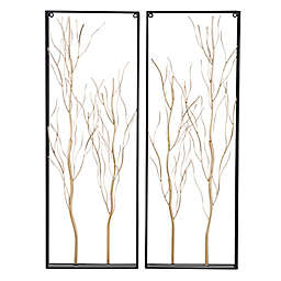 Ridge Road Décor Tall Tree 36-Inch x 13-Inch Wall Decor in Gold (Set of 2)
