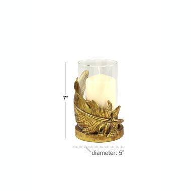 Ridge Road D&eacute;cor Feather Candle Holder with Hurricane Glass in Gold. View a larger version of this product image.