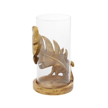 Ridge Road D&eacute;cor Feather Candle Holder with Hurricane Glass in Gold. View a larger version of this product image.
