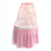 Badger Basket Sweet Dreams Round Doll Bassinet with Canopy and LED Lights in Pink