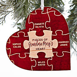 Pieces Of Her Heart 4-Inch Wood Personalized Christmas Ornament in Red