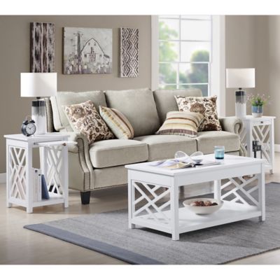 3-Piece Coffee Table and End Table Set in White