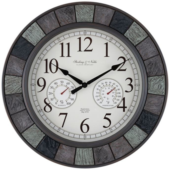 Sterling Noble Faux Slate Inch Outdoor Wall Clock Weather Station Bed Bath Beyond