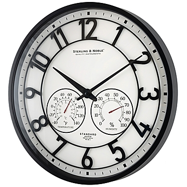 Sterling &amp; Noble&trade; 26-Inch Outdoor Wall Clock/Weather Station in Satin Black. View a larger version of this product image.