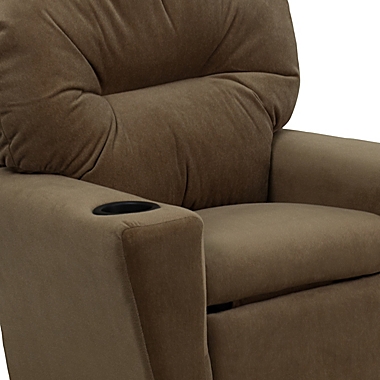 Flash Furniture Microfiber Kids Recliner with Cup Holder in Brown. View a larger version of this product image.