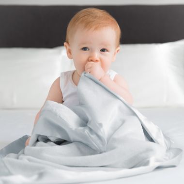 Little Giraffe Powder Plush&trade; Receiving Blanket in Silver. View a larger version of this product image.