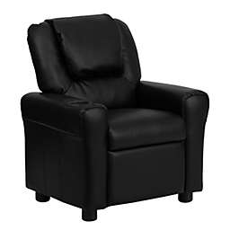Flash Furniture Leather Kids Recliner with Headrest and Cup Holder in Black