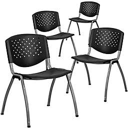 Flash Furniture Plastic Stack Chairs in Black (Set of 4)