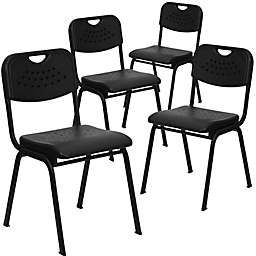 Flash Furniture Plastic Stack Chairs in Black (Set of 4)