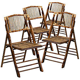 Flash Furniture Bamboo American Champion Folding Chairs in Brown (Set of 4)