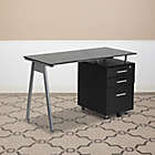 Alternate image 1 for Flash Furniture Black Glass Computer Desk with 3-Drawer Pedestal