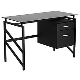 Flash Furniture Black Glass Desk with Two Drawer Pedestal