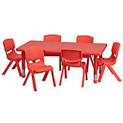 Flash Furniture Rectangular Activity Table with 6 Stack Chairs in Red