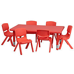 Flash Furniture Rectangular Activity Table with 6 Stack Chairs in Red