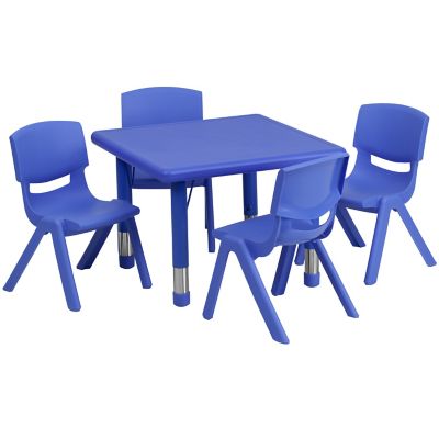 Flash Furniture 24-Inch Square Activity Table with 4 Stackable Chairs in Blue