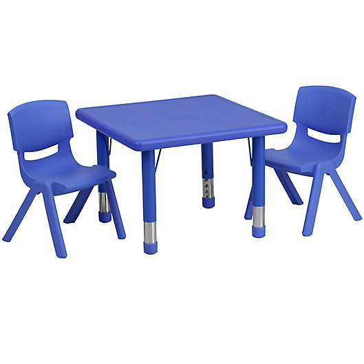 Alternate image 1 for Flash Furniture 24-Inch Square Activity Table with 2 Stackable Chairs in Blue