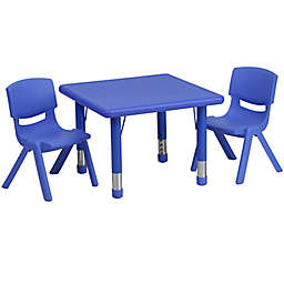 Flash Furniture 24-Inch Square Activity Table with 2 Stackable Chairs in Blue