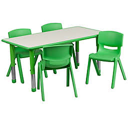 Flash Furniture Rectangular Activity Table with 4 Stackable Chairs in Green/Grey