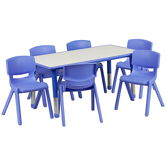 Alternate image 1 for Flash Furniture Rectangular Activity Table with 6 Stackable Chairs in Blue/Grey