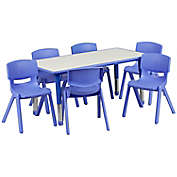 Flash Furniture Rectangular Activity Table with 6 Stackable Chairs in Blue/Grey