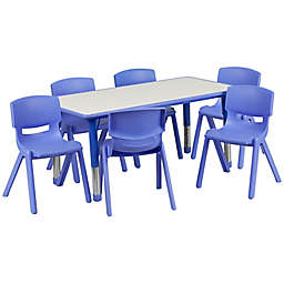 Flash Furniture Rectangular Activity Table with 6 Stackable Chairs in Blue/Grey
