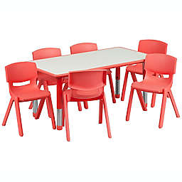 Flash Furniture Rectangular Activity Table with 6 Stackable Chairs in Red/Grey