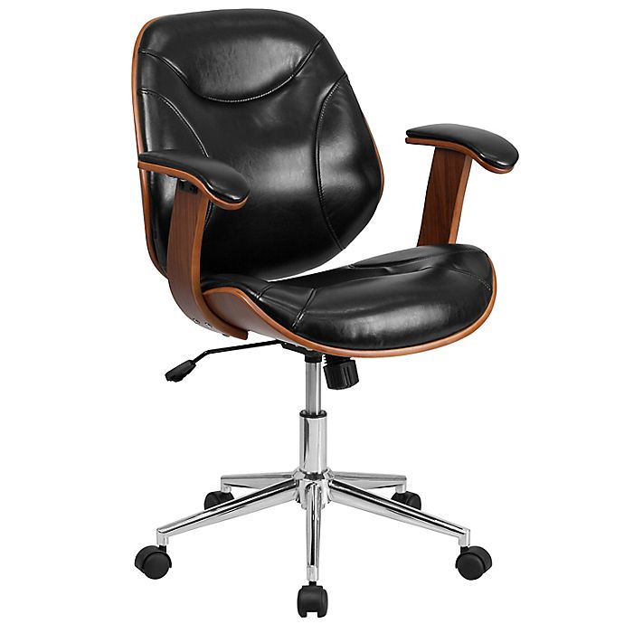 Flash Furniture Mid Back Faux Leather, Leather And Wood Desk Chair