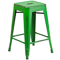 Flash Furniture 24-Inch Backless Distressed Counter Stool in Green