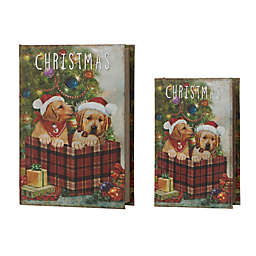 Glitzhome 2-Piece Christmas Dog's Book Box Set